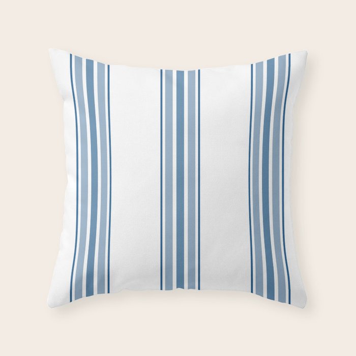 Farmhouse Blue Ticking Stripes On White Throw Pillow By