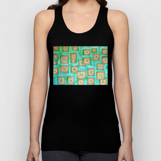 Multicolored Squares on Green Pattern Unisex Tank Top