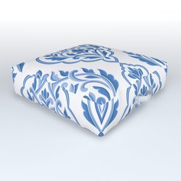 Blue and white damask vintage seamless pattern. Vintage, paisley elements. Traditional, Turkish motifs.  Outdoor Floor Cushion