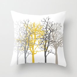 Trees yellow grey taupe Throw Pillow