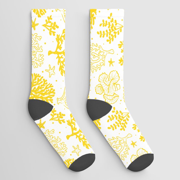 Yellow Coral Silhouette Pattern Socks