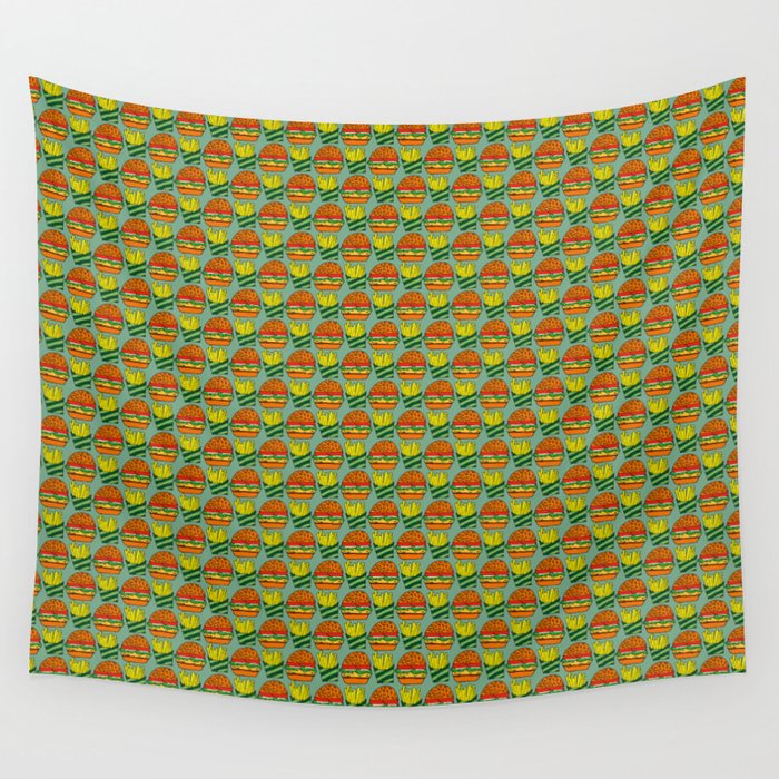 burger vegetarian and french fries Wall Tapestry