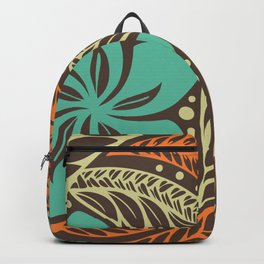 Circular Polynesian Blue Brown Orange Floral Tattoo Backpack | Nature, Graphicdesign, Pattern, Flowers, Polynesian, Graphic, Flower, Retro, Illustration, Design 