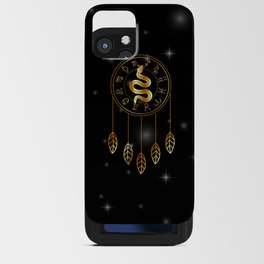 Dreamcatcher Zodiac symbols astrology horoscope signs with mystic snake in gold iPhone Card Case