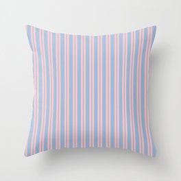 Pastel Pink and Light Blue Classic Double Stripe Vertical Pattern Throw Pillow