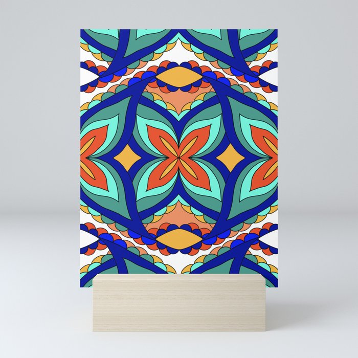 Retro Flower Tile Pattern - Hummingbird Charm Mini Art Print