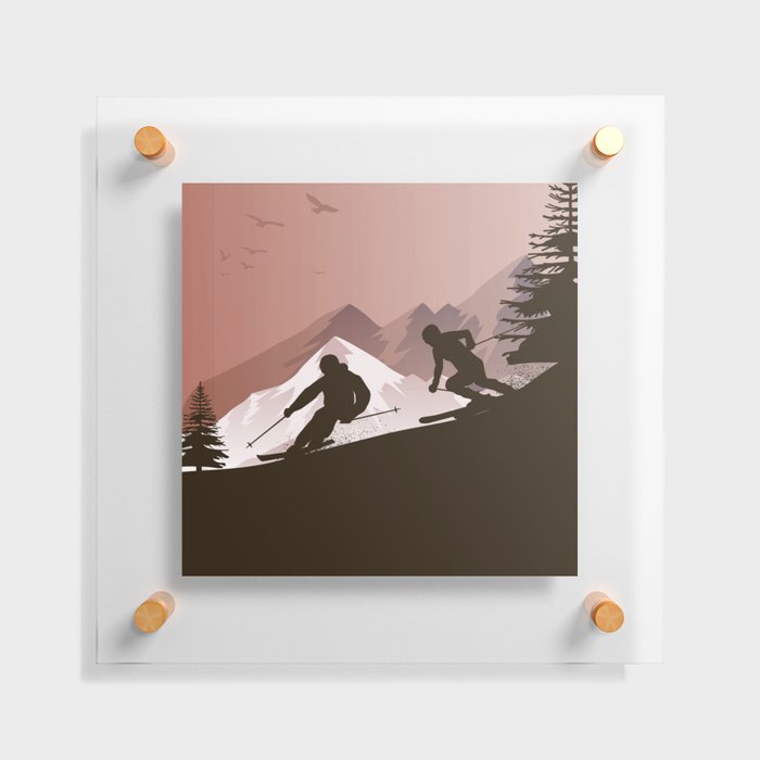 Winter Sport • Best Skiing Design Ever • Brown Background Floating Acrylic Print