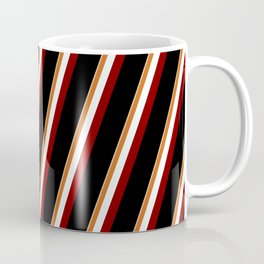 [ Thumbnail: Eyecatching Tan, Chocolate, Mint Cream, Maroon & Black Colored Pattern of Stripes Coffee Mug ]