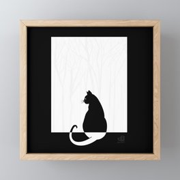 Cat Pondering Nature - Black Framed Mini Art Print