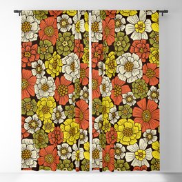 Retro 1960s 1970s Floral Pattern Blackout Curtain