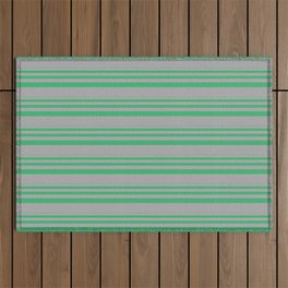 [ Thumbnail: Sea Green and Dark Grey Colored Lined/Striped Pattern Outdoor Rug ]