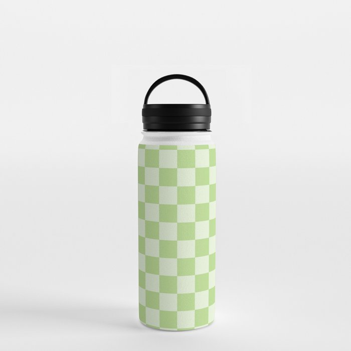 Checkerboard Mini Check Pattern in Pastel Light Lime Green Water Bottle