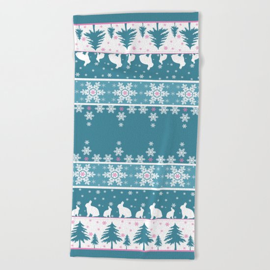 Retro .Christmas . Beach Towel