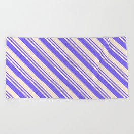 [ Thumbnail: Medium Slate Blue and Beige Colored Lines/Stripes Pattern Beach Towel ]