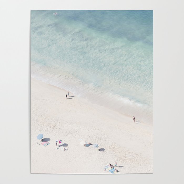 Summer Seaside Beach Print - Aerial Ocean Crowded Beach Sea photography by Ingrid Beddoes Poster