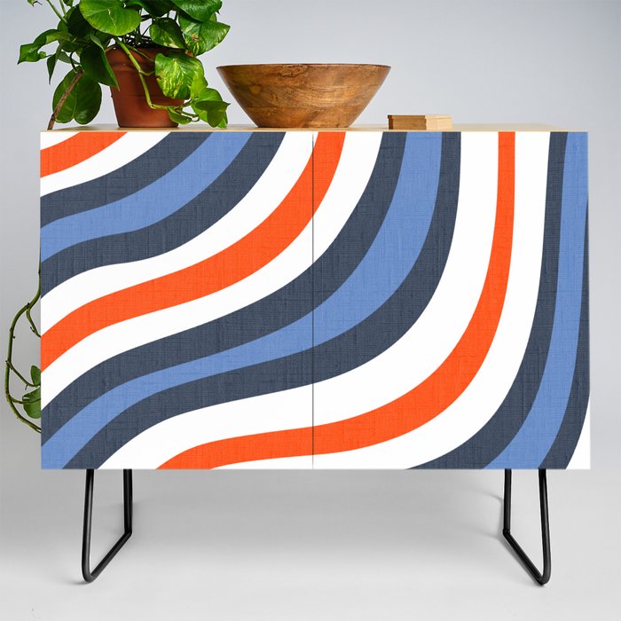 Red, White and Blue Skater Stripe Retro Modern Abstract Independence Day Fourth Of July Street Style Credenza