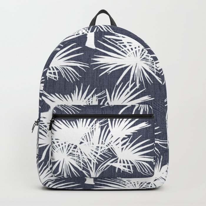 70’s Tropical Palm Trees White on Navy Backpack