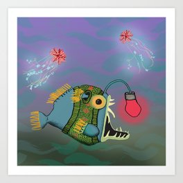 Holiday Anglerfish "Angling for a Bright Holiday!" Art Print