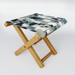 geometric pixel square pattern abstract background in blue black and white Folding Stool