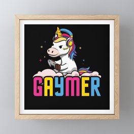 Rainbow Unicorn Gaymer LGBTQ Gay Gamer Game Gaming Framed Mini Art Print
