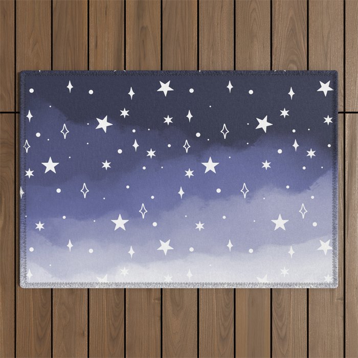 Space Watercolor Ombre (navy blue/white) Outdoor Rug