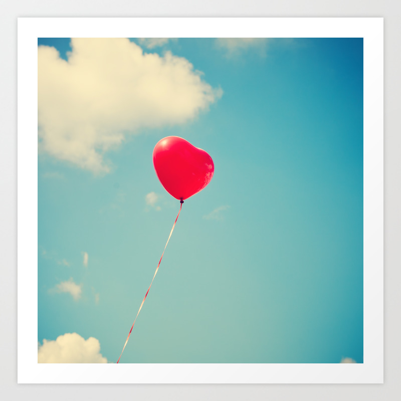 Retro Red Heart Balloon On Blue Sky Love Art Print By Caroline Mint Photography Society6