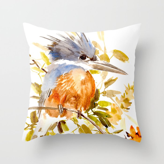 Belted Kingfisher home decor Throw Pillow