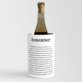 Remember - Christina Rossetti Poem - Literature - Typewriter Print 1 Wine Chiller