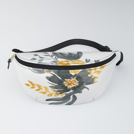 Black and Yellow Watercolor Floral Branche. Fanny Pack