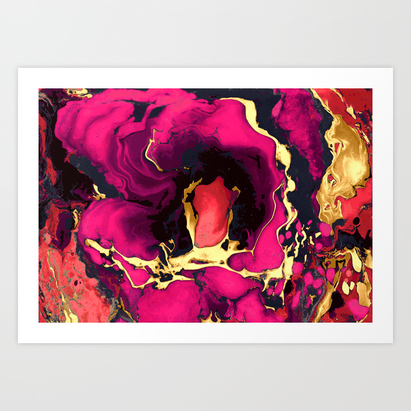 Gold Purple And Black Marble Acrylic Paint Art Art Print By