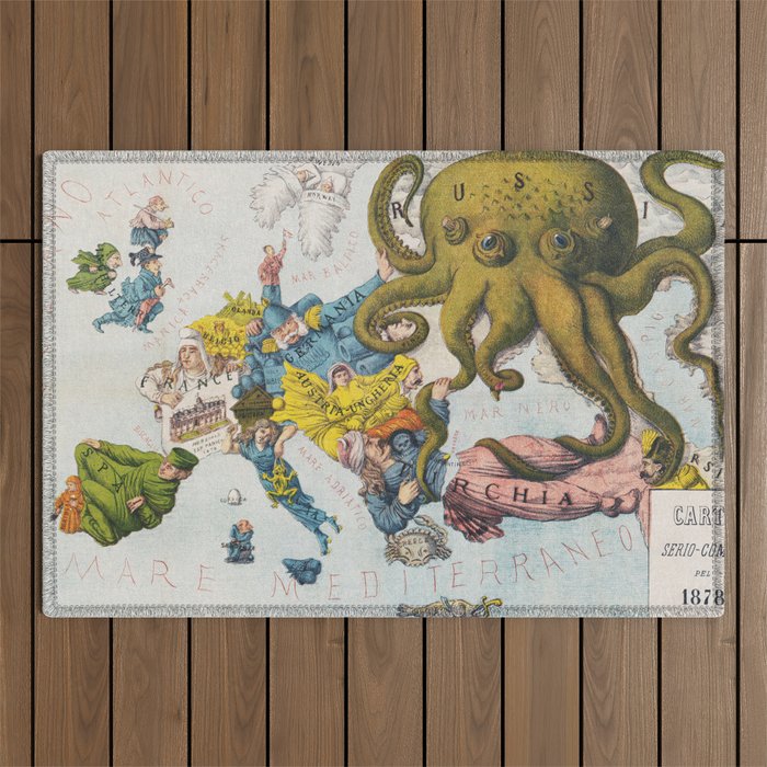 VintageWork map with Squid Outdoor Rug