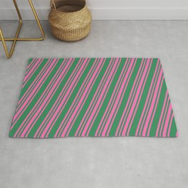 [ Thumbnail: Sea Green and Hot Pink Colored Lines/Stripes Pattern Rug ]