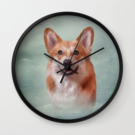Drawing Dog breed Welsh Corgi portrait Wall Clock