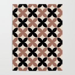 Geometric Flower Pattern 928 Brown Black and Beige Poster