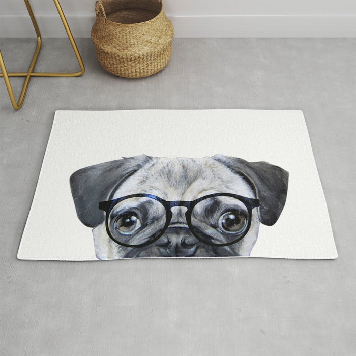 Pug With Glasses Dog Illustration Original Painting Print Rug By Miartdesigncreation Society6