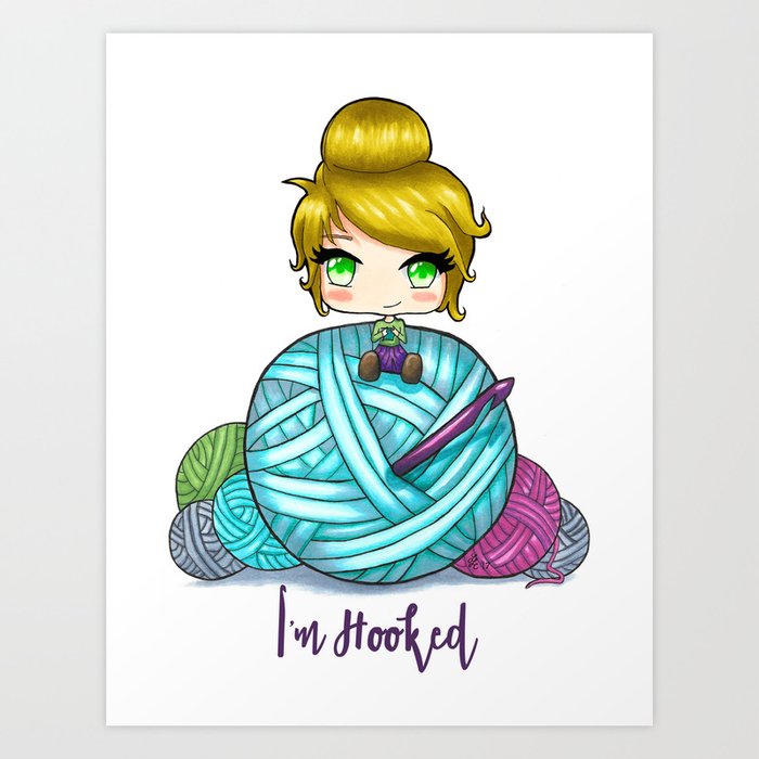 I'm hooked crochet girl hooker, blonde hair Art Print