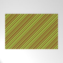 [ Thumbnail: Green & Brown Colored Striped Pattern Welcome Mat ]