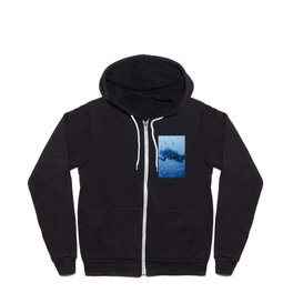 Scuba Diver Swimming on a Blue Water Air Bubbles Zip Hoodie