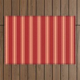 [ Thumbnail: Red & Light Salmon Colored Lines Pattern Outdoor Rug ]