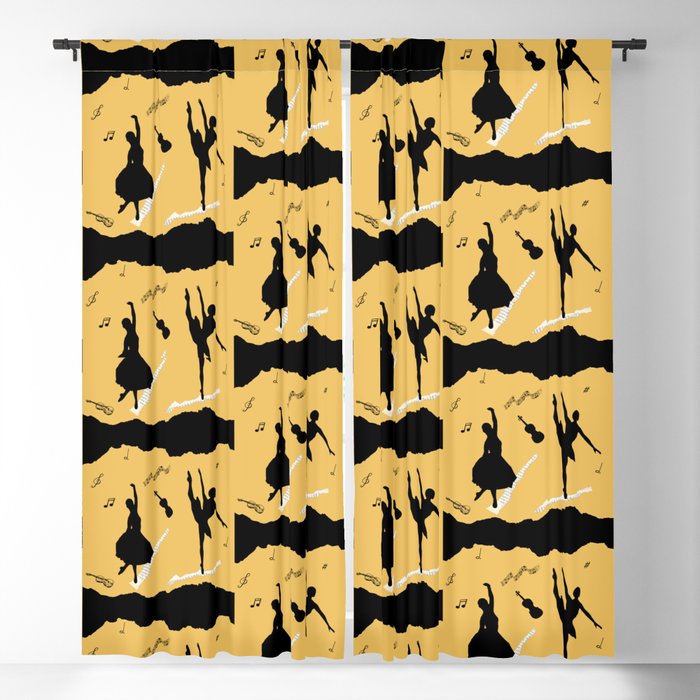 Two ballerina figures in black on orange paper Blackout Curtain