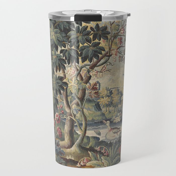 Antique Aubusson French Verdure Tapestry Travel Mug