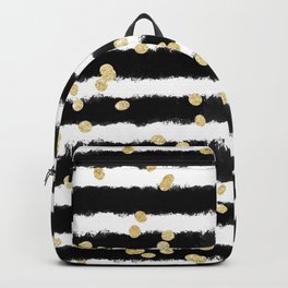 Modern black watercolor stripes chic gold confetti Backpack