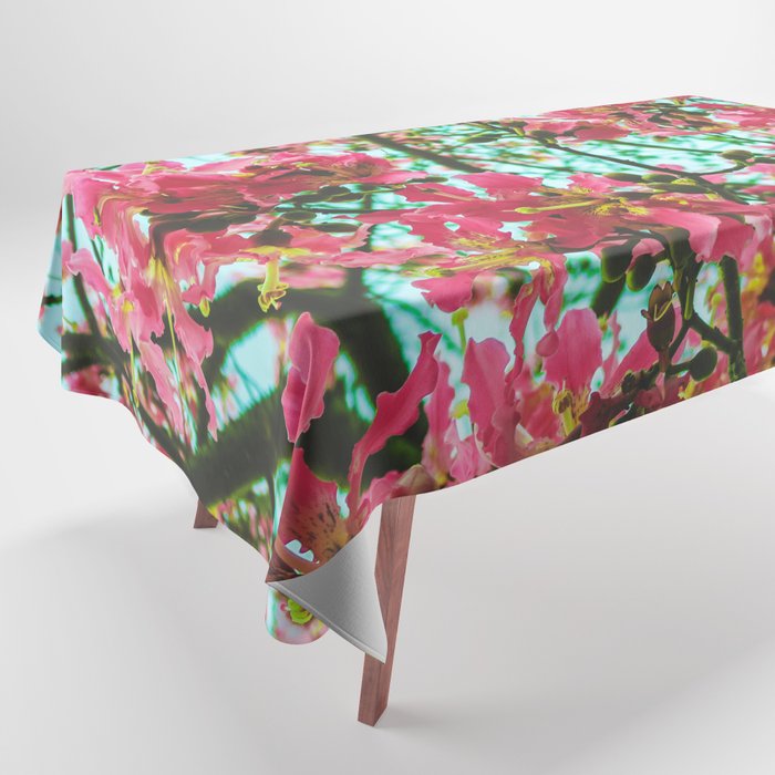 Pink Tiger Lilly on Aqua Sky Tablecloth