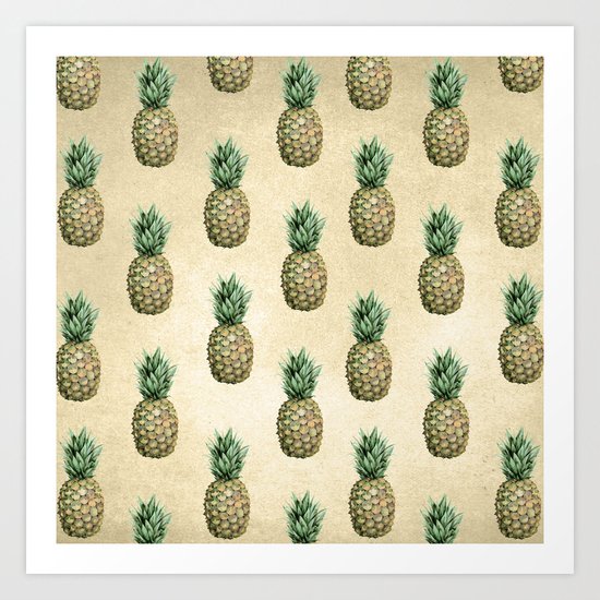 Vintage Pineapple Pattern Linen Art Print