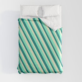 [ Thumbnail: Aquamarine, Teal & Light Yellow Colored Stripes/Lines Pattern Duvet Cover ]