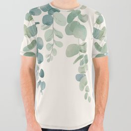 Watercolor Eucalyptus Leaves All Over Graphic Tee