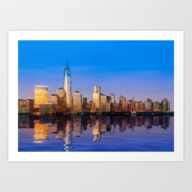 Reflection Of Manhattan Skyline At Sunset Art Print By Backyardproductions Society6 Reflection Of Manhattan Skyline At Sunset Art Print By Backyardproductions Society6