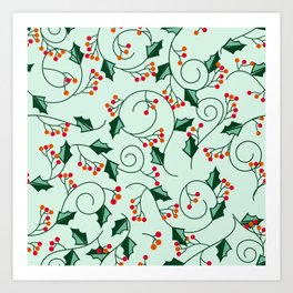 Calm minimal christmas leaves and berries pattern! Art Print