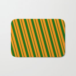 [ Thumbnail: Dark Orange & Dark Green Colored Striped/Lined Pattern Bath Mat ]