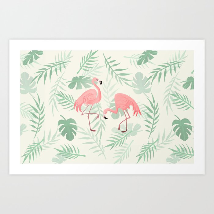 Flamingo Love Tropical Art Print